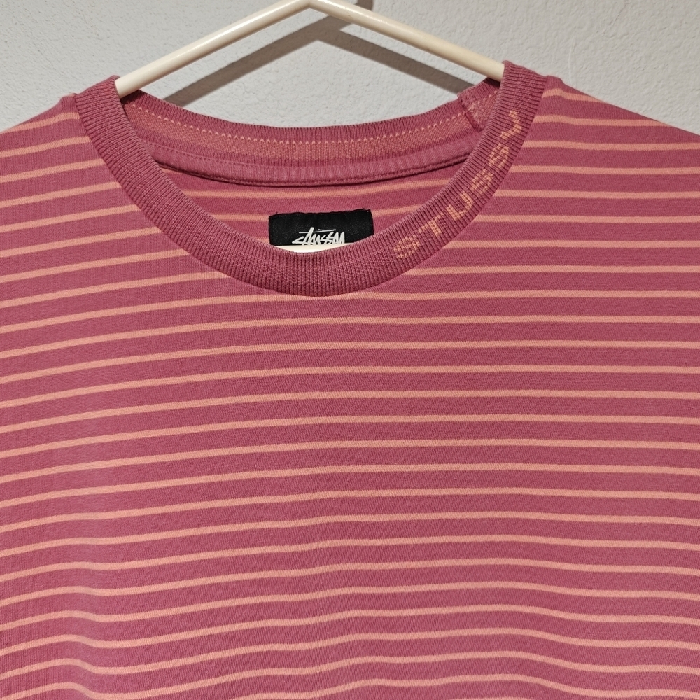 Vintage Stussy Shirt Men's Medium Striped Salmon Pink 100% Cotton - Picture 3 of 7
